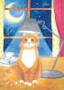 CARTOLINA D'ARTE VINTAGE - GATTO LUNA